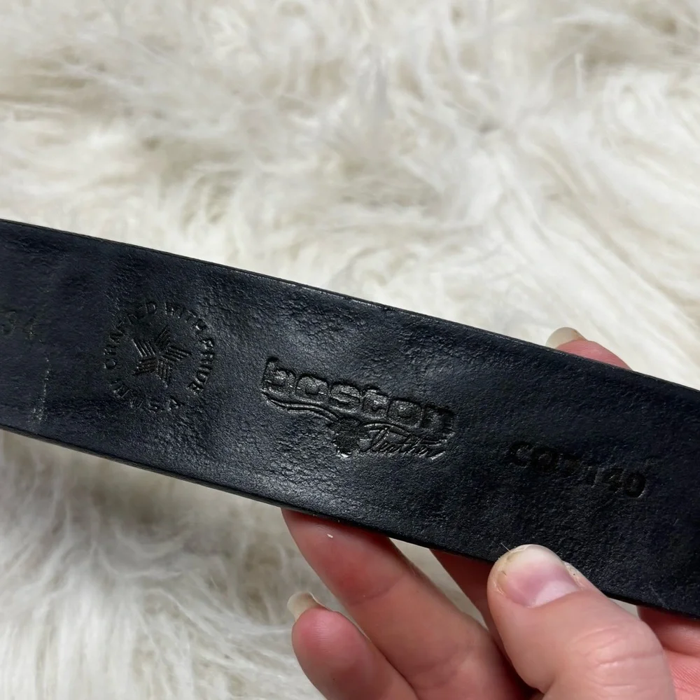 Boston Leather Black Paisley Embossed Leather Belt w/ Solid Brass Buckle size 34